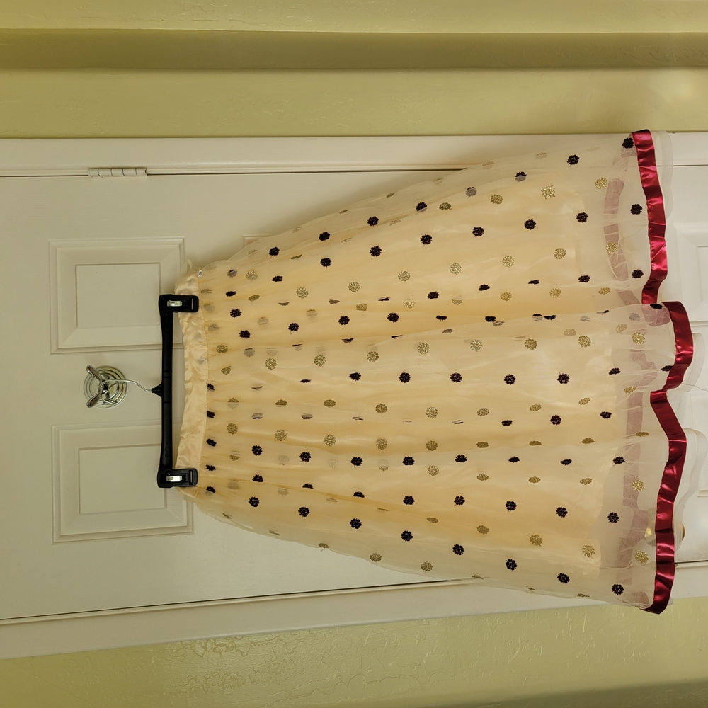 TULLE SKIRT FROM INDIA Elegant Polka Dot Skirt in Cream and Burgundy DRAWSTRING - Picture 2 of 16